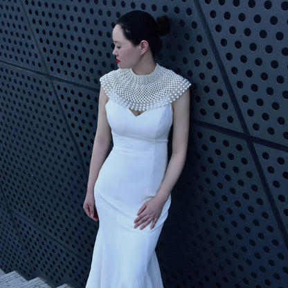 VG68 Pearls Necklace Beaded Neck Chain Bridal Covered Body Chain Women Accessories Off Shoulder Bolero Neck Chain Decoration - AMULET RING STORE