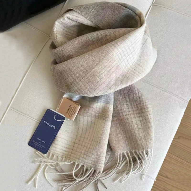 100% Wool Winter Scarf for Women Long Warm Cashmere Scarves Hijab Solid Lady Shawl Wrap Female Pashmina Bandana Head Scarves