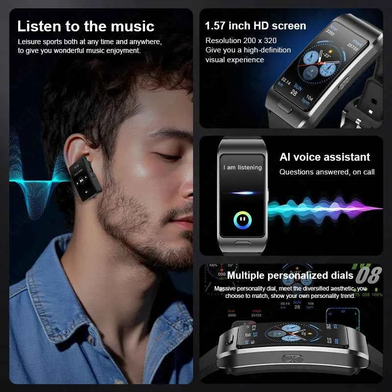 LIGE 2 In 1 TWS Headset Smart Watch 1.57" Men Women GPS Sports Fitness ECG Heart Rate Watches Bluetooth Call Music Smartwatch