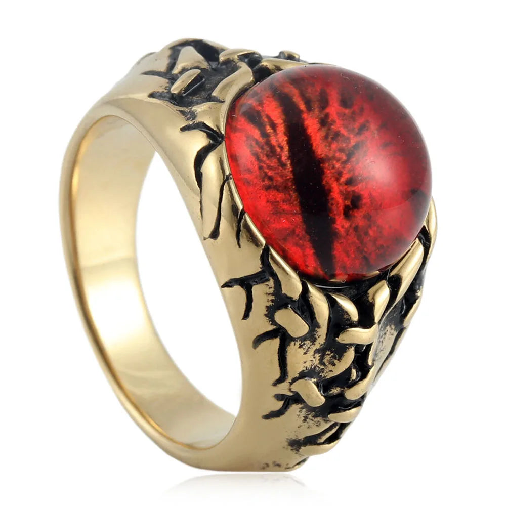 European and American stainless steel ring Retro punk men's devil eye titanium steel ring