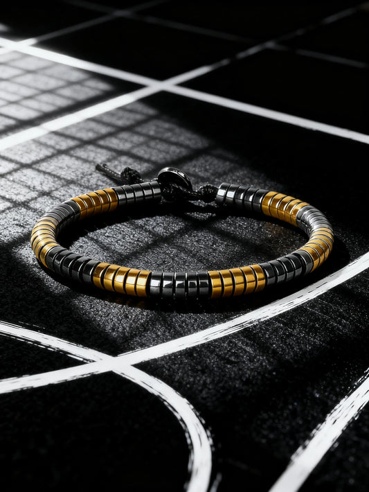 Hematite Bracelet Handmade with Natural Stone Leather Cord Gold color Spacers Beaded for Energy Protection Reiki Healing Jewelry