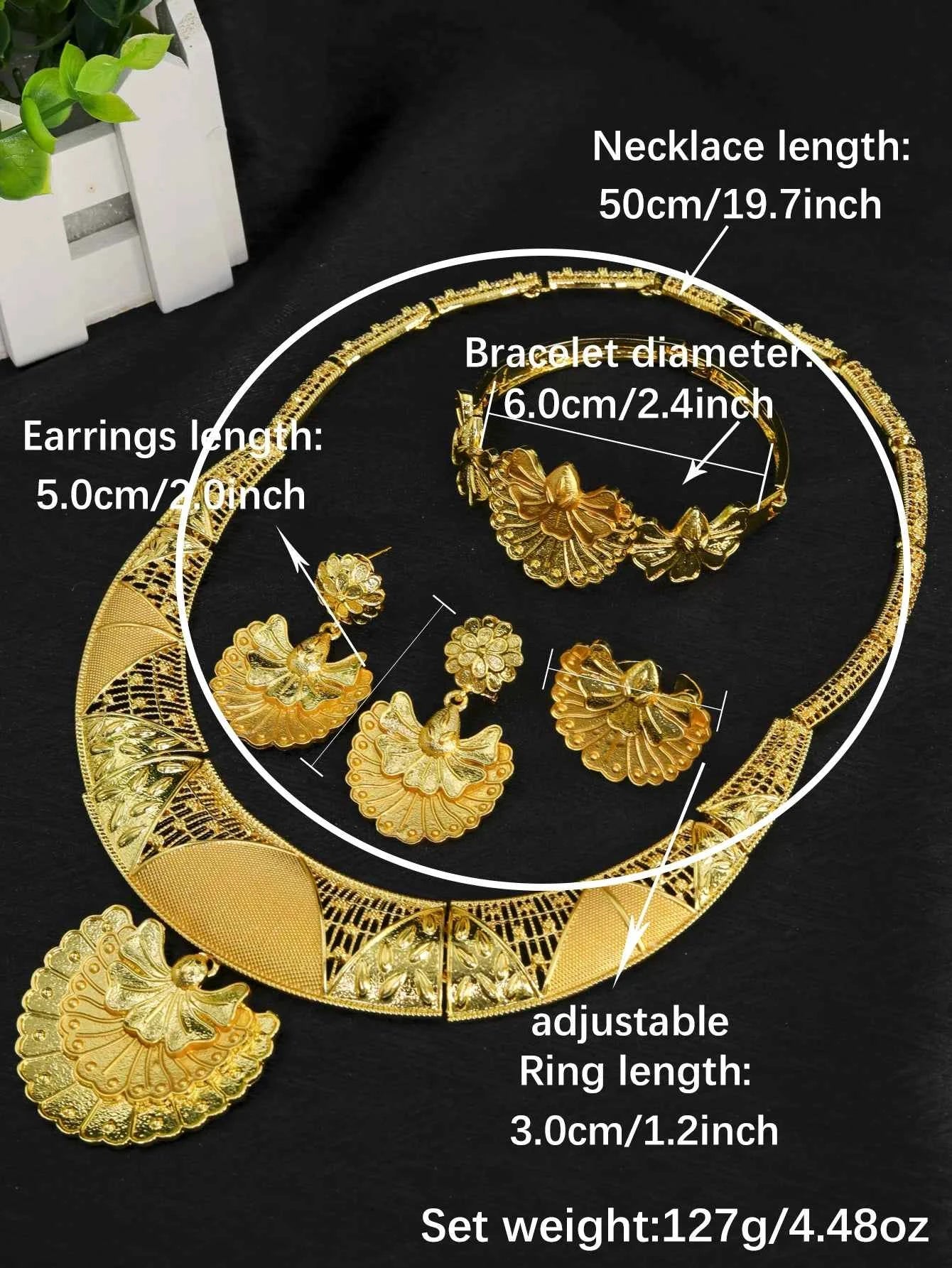 Dubai Fashion 24k Gold Plated Necklace Earrings Ring Bracelet Jewelry Sets for Women Wedding African Indian Jewellery