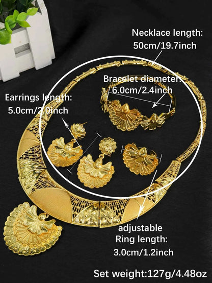 Dubai Fashion 24k Gold Plated Necklace Earrings Ring Bracelet Jewelry Sets for Women Wedding African Indian Jewellery