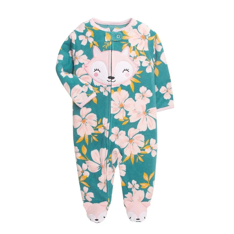 Newborn Infant Baby Girl Rompers 2024 Winter Autumn Warm Micro Fleece Animal Sleepsuit Animal Overall Babe Jumpsuits 0-12 Months - AMULET RING STORE