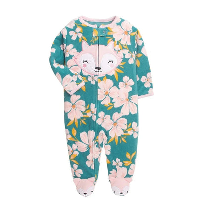 Newborn Infant Baby Girl Rompers 2024 Winter Autumn Warm Micro Fleece Animal Sleepsuit Animal Overall Babe Jumpsuits 0-12 Months - AMULET RING STORE