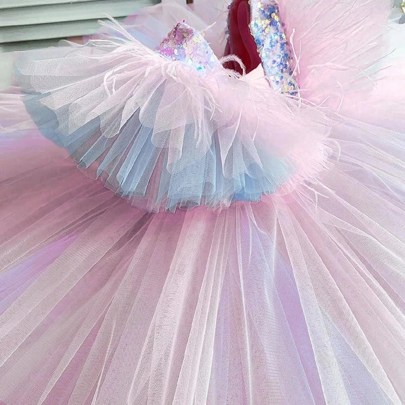 Wedding Birthday Dress for Flower Girls Kids Elegant Party Sequins Tutu Christening Gown 3-8 Yrs Children Formal Pageant Clothes - AMULET RING STORE