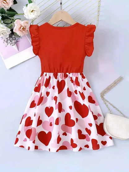 1pcs Summer New Girl's Dress Clothing Childrens Love Print Casual Dresses Princess Sweet Cute Kid's Babys Knit Clothes 100-130cm