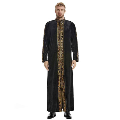 2025  Muslim golden velvet embroidered robe hui thickened embroidered famous thobe for men