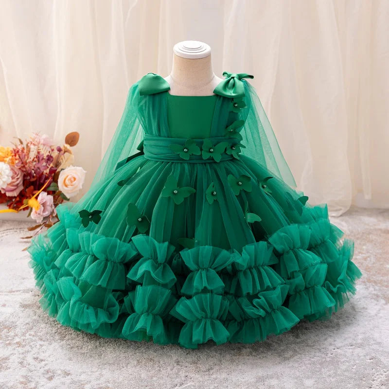 Girls  princess dress 1-5 Y baby Girls wedding sleeveless three-dimensional butterfly mesh carnival birthday party evening dress