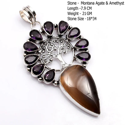 Genuine Blue Topaz Citrine Glass Agate Jasper Amethyst Pendant