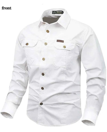 Retro Cargo style Men's Long Sleeve Shirt With Pocket Design, Men'sCasual Button Up Shirt For Spring Fall Qutdoo
