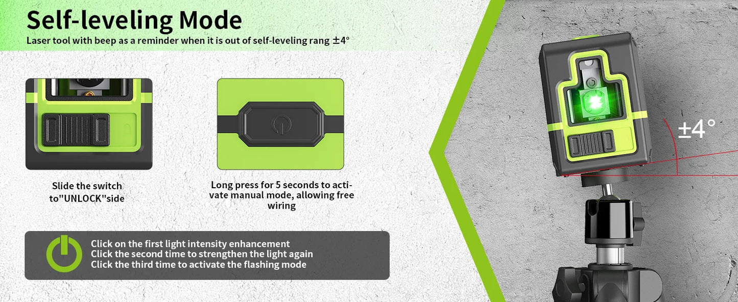 Lfine Laser Level 2 Lines with Tripod professional Level Laser Horizontal Vertical Nivel Laser automatic  360°Self-Leveling Tool