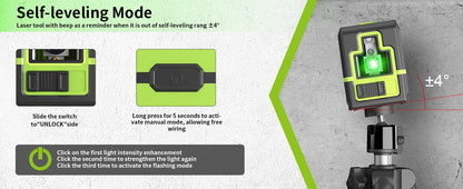 Lfine Laser Level 2 Lines with Tripod professional Level Laser Horizontal Vertical Nivel Laser automatic  360°Self-Leveling Tool