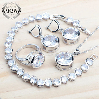 925 Sterling Silver Jewelry Sets Bridal Women Natural Magic Rainbow Zircon Earrings Ring Bracelets Pendant Wedding Necklace Set - AMULET RING STORE