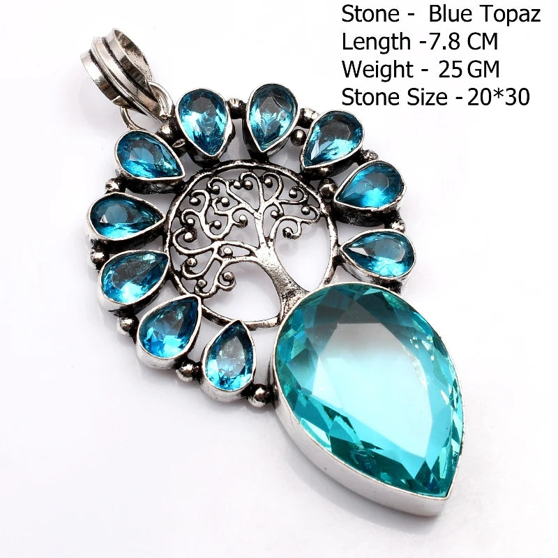 Genuine Blue Topaz Citrine Glass Agate Jasper Amethyst Pendant