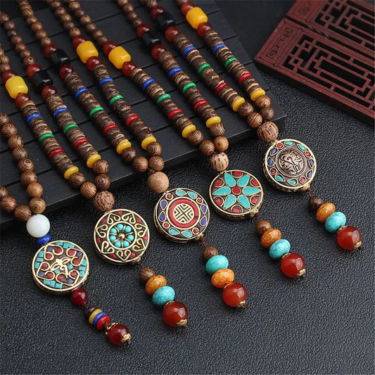 Fashion Long Sweater Pendant Chain Wooden Beaded Tassel Boho Bohemian Necklace Jewelry Nepal Wood Beads Pendant Necklace