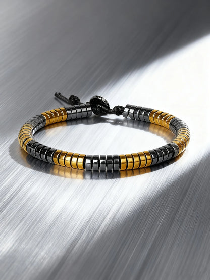 Hematite & Red Tiger's Eye Bracelet Men Natural Stone Cylinder Bead for Energy Protection Reiki Charm Courage Jewelry Women Gift