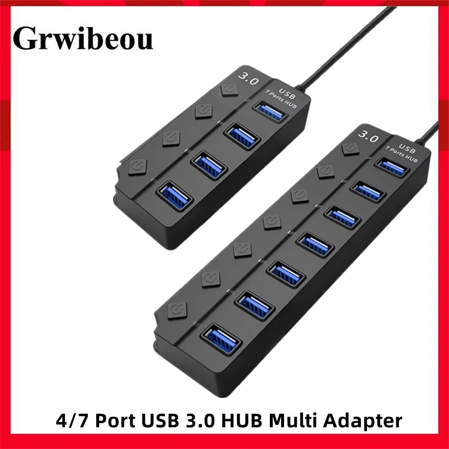 USB 3.0 Power Adapter 4/7 Port 5Gbps Multi USB Splitter Hub 2.0 USB Multiple Expander Switch 10CM Cable Hub Docking Stations