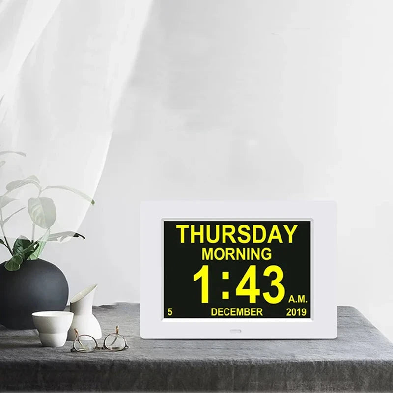 12 Alarms Digital LED Calendar Clock with Multi-Languages to display. Medicine Time Reminder for Elder.Home Desk Wall Decoration