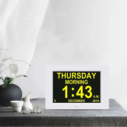 12 Alarms Digital LED Calendar Clock with Multi-Languages to display. Medicine Time Reminder for Elder.Home Desk Wall Decoration