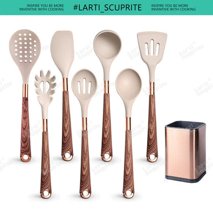 Good Quality Silicone Kitchen Utensils Set Rose Gold Plated Handle Cooking Tool Non-stick Heat Resistant Kitchenware Accessories