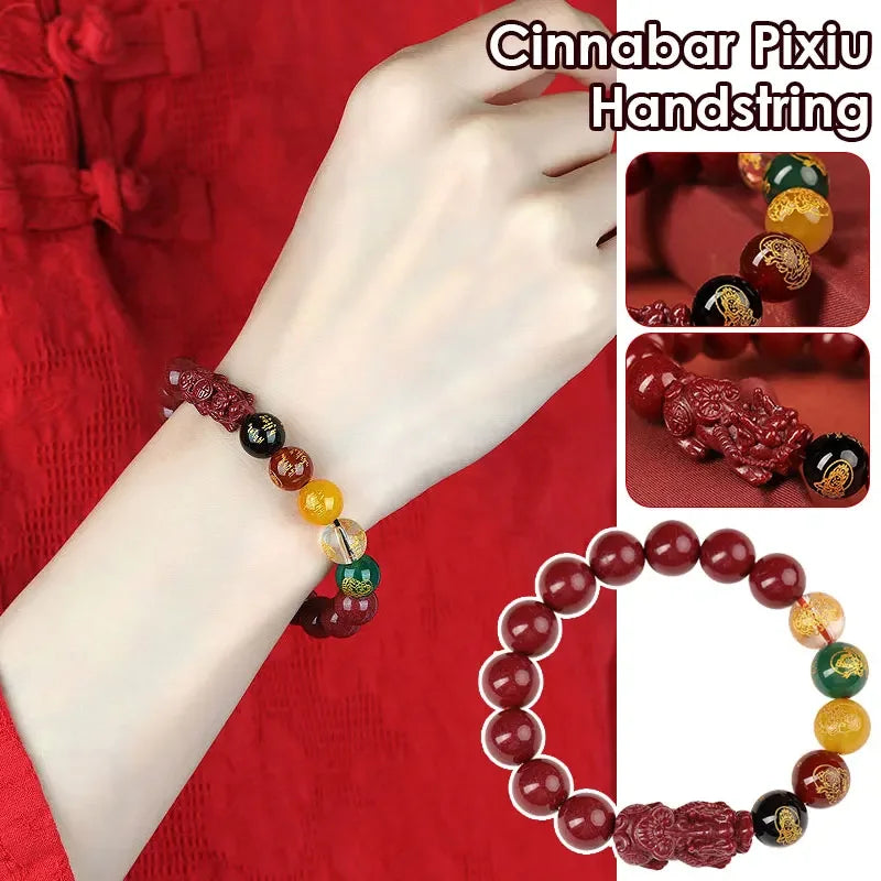FengShui Pixiu Charms Cinnabar Bracelet Lucky Cinnabar Chain Chinese Fengshui Charm Bracelets Jewelry  Auspicious Juyun Beads