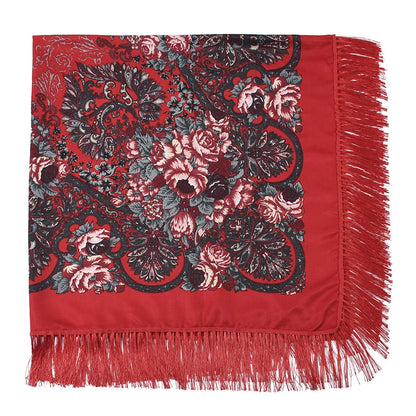 Russian Scarf Head Wrap for Women Luxury Ukrainian Manila Shawls Folk Cotton 160cm National Shawl Floral Print Travel Bandana - AMULET RING STORE