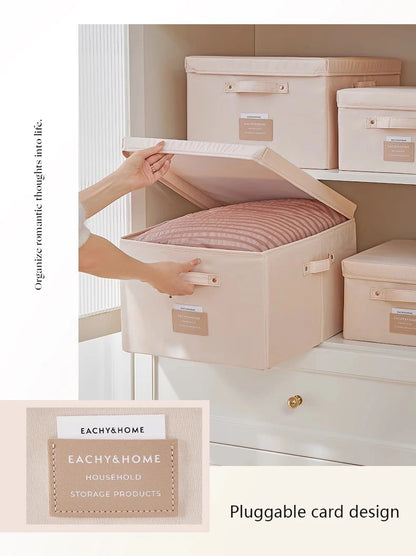 Fabric Foldable Storage Box With Lid Organizer For Clothes Large Capacity Quilt Blanket Toy Storage Closet Wardrobe Organizer - AMULET RING STORE