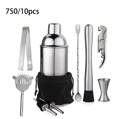 6/7/10pcs Stainless Steel Cocktail Shaker Bartending Tools Bartender Kit Martini Sharker Drink Mixer Set With Storage Bag - AMULET RING STORE
