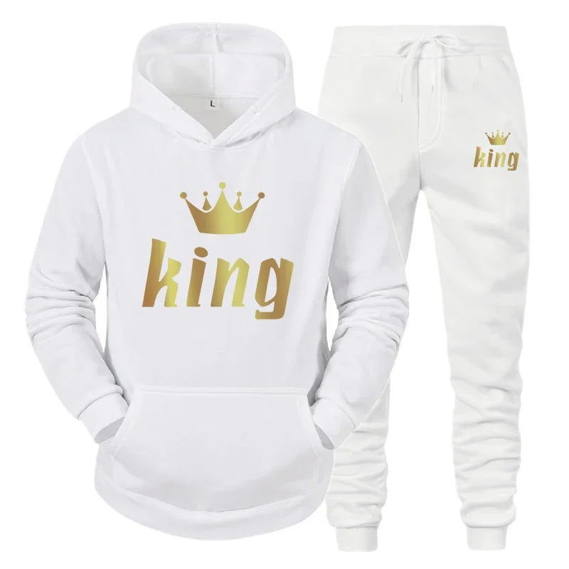 King And Queen Couple Outfit Hoodie and Jogger Pants High Quality Men Women Daily Casual Sport Jogging Suit King Queen Tracksuit - AMULET RING STORE