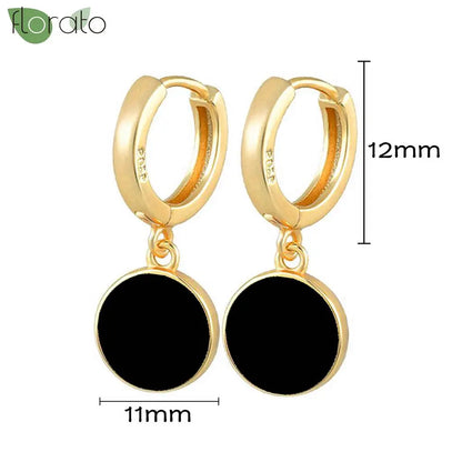925 Sterling Silver Needle Fashion Round Pendant Small Earrings Luxury Gold Hoop Earrings for Women Premium Black Jewelry Gifts - AMULET RING STORE