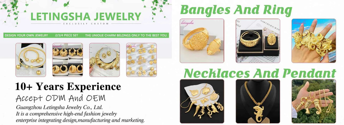 Fashion Bride Jewelry Set Indian Luxury Gold Color Necklace Tassel Earrings with Bracelet Set Dubai Classic Jewellery Party Gift