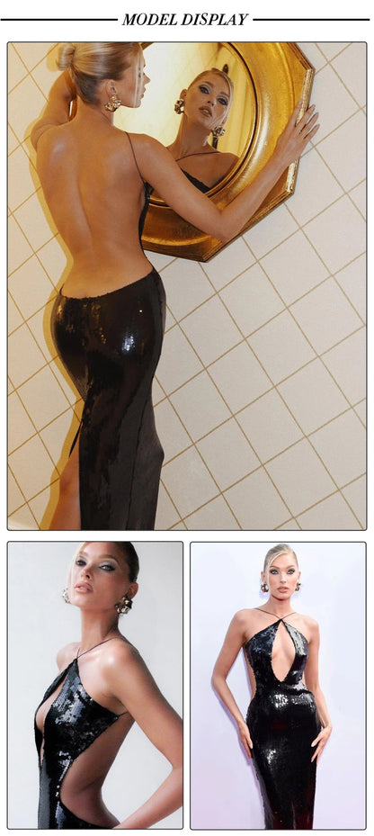 VC Luxury Black Sequin Dress - Party Wear - AMULET RING STORE