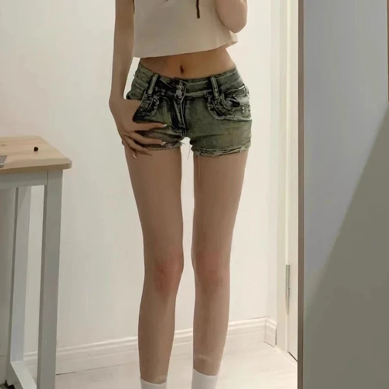 New Woman Designer Low Waist Punk Jeans Girls Aesthetic Elastic High Street Mini Pants Female Sexy Nightclub Summer Denim Shorts - AMULET RING STORE