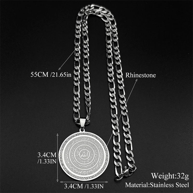 Allah Quran Arabic Letter Rhinestones Necklaces Women Men Stainless Steel Gold Color Islam Muslim Necklace Men Chains Jewelry