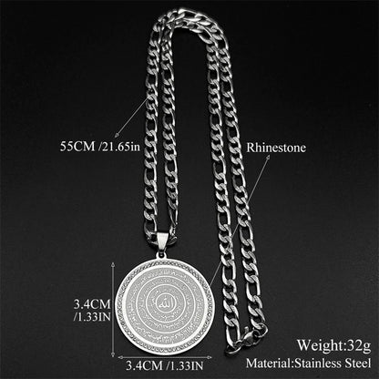 Allah Quran Arabic Letter Rhinestones Necklaces Women Men Stainless Steel Gold Color Islam Muslim Necklace Men Chains Jewelry
