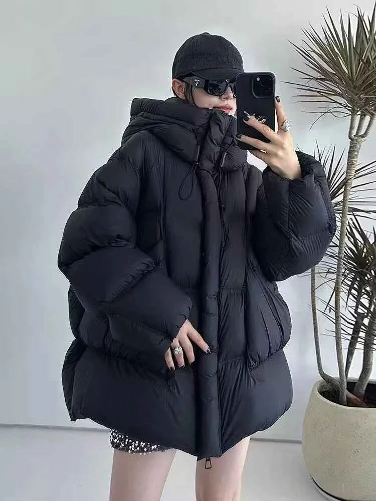 Puff Down Jacket Women's Winter Jacket Padded New Outerwear Hooded Versatile Loose Padding Thickened White Duck Down Warm Coat
