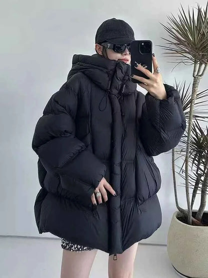 Puff Down Jacket Women's Winter Jacket Padded New Outerwear Hooded Versatile Loose Padding Thickened White Duck Down Warm Coat