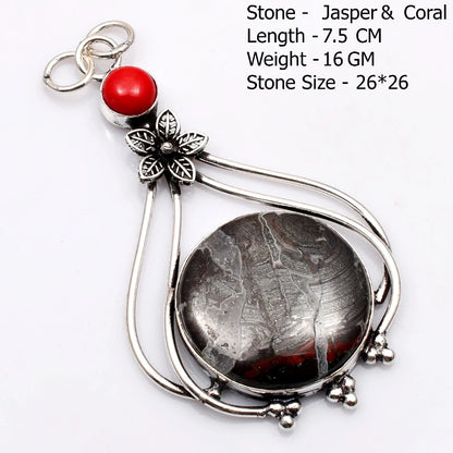 Genuine  Agate Labradorite Jasper Turquoise Rose Quartz Pendant