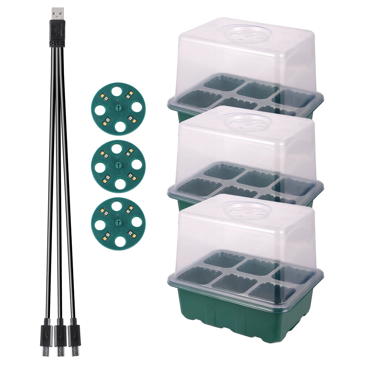 Higher Cover Nursery Tray Box with Growing light 6/12 Cell LED Full Spectrum Seedling Succulent Flower Planting Germination Pot - AMULET RING STORE