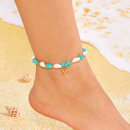 Bohemian Starfish Pendant Bracelet for Women Handmade Crushed Stone Beaded Bracelet Summer Beach Jewelry Travel Accessory Gift