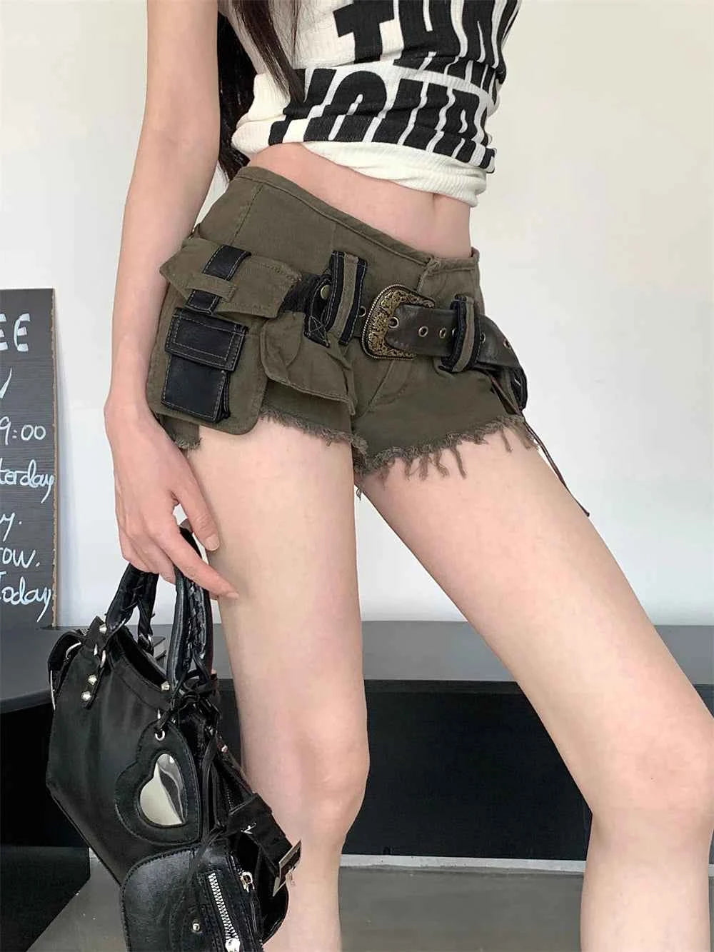 Summer Women Goblin Core Abi Y2k Streetwear Gyaru Cargo Denim Shorts Japanese Harajuku Jean Hot Pants Grunge Kpop Cyber Punk