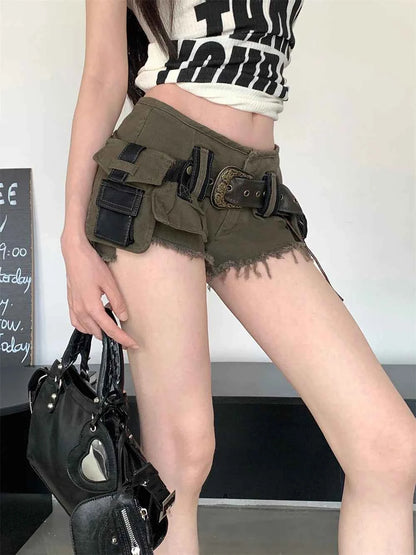 Summer Women Goblin Core Abi Y2k Streetwear Gyaru Cargo Denim Shorts Japanese Harajuku Jean Hot Pants Grunge Kpop Cyber Punk