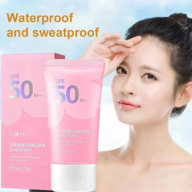 LAIKOU SPF 50 PA+++ Sakura Sunscreen For Face Body Neck Solar Blocker Long-Lasting Sun Block Facial Sunscreen Sun Cream 50g - AMULET RING STORE