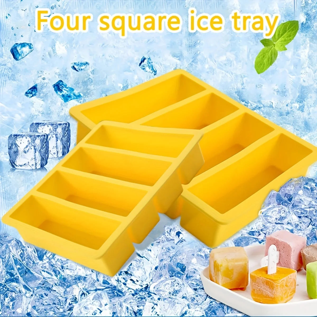 1/4pcs Large Rectangular Ice Cube Mold Set with Lid Stackable Freezer Trays for Bottles Beverages Long Cubes Mould Kitchen Items - AMULET RING STORE