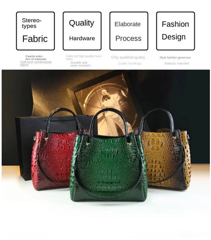 Genuine Leather Women Handbags New Tote Bag Fashion Crocodile Print Bucket Bag Retro Shoulder Messenger Bags Trend 2025