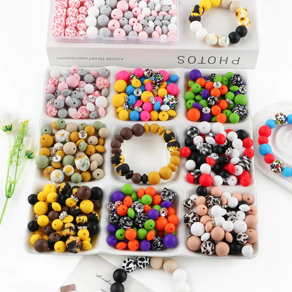 117pcs/Lot Hexagonal Printed/Round/Spacer Bead/Rhinestone Combination Set For Jewelry DIY Bracelet Necklace Earring Accessories - AMULET RING STORE