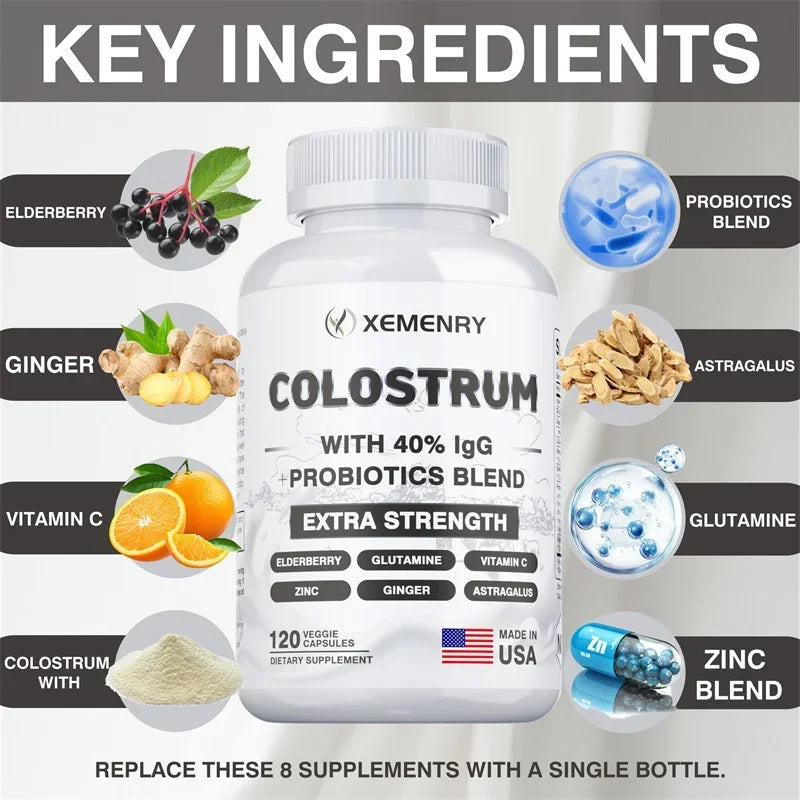 Colostrum Capsules - 40% LgG - Supports The Immune System, Promotes Gut Health, Energy Production, Cell Repair and Growth - AMULET RING STORE