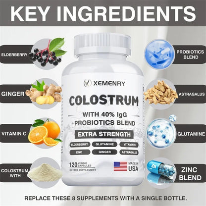 Colostrum Capsules - 40% LgG - Supports The Immune System, Promotes Gut Health, Energy Production, Cell Repair and Growth - AMULET RING STORE