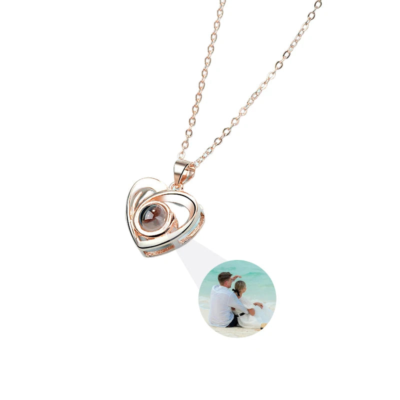 Custom Photo Necklace Personalized Picture Projection Necklace Rose Flower Projective Pendant Necklace Memorial Gifts For Women